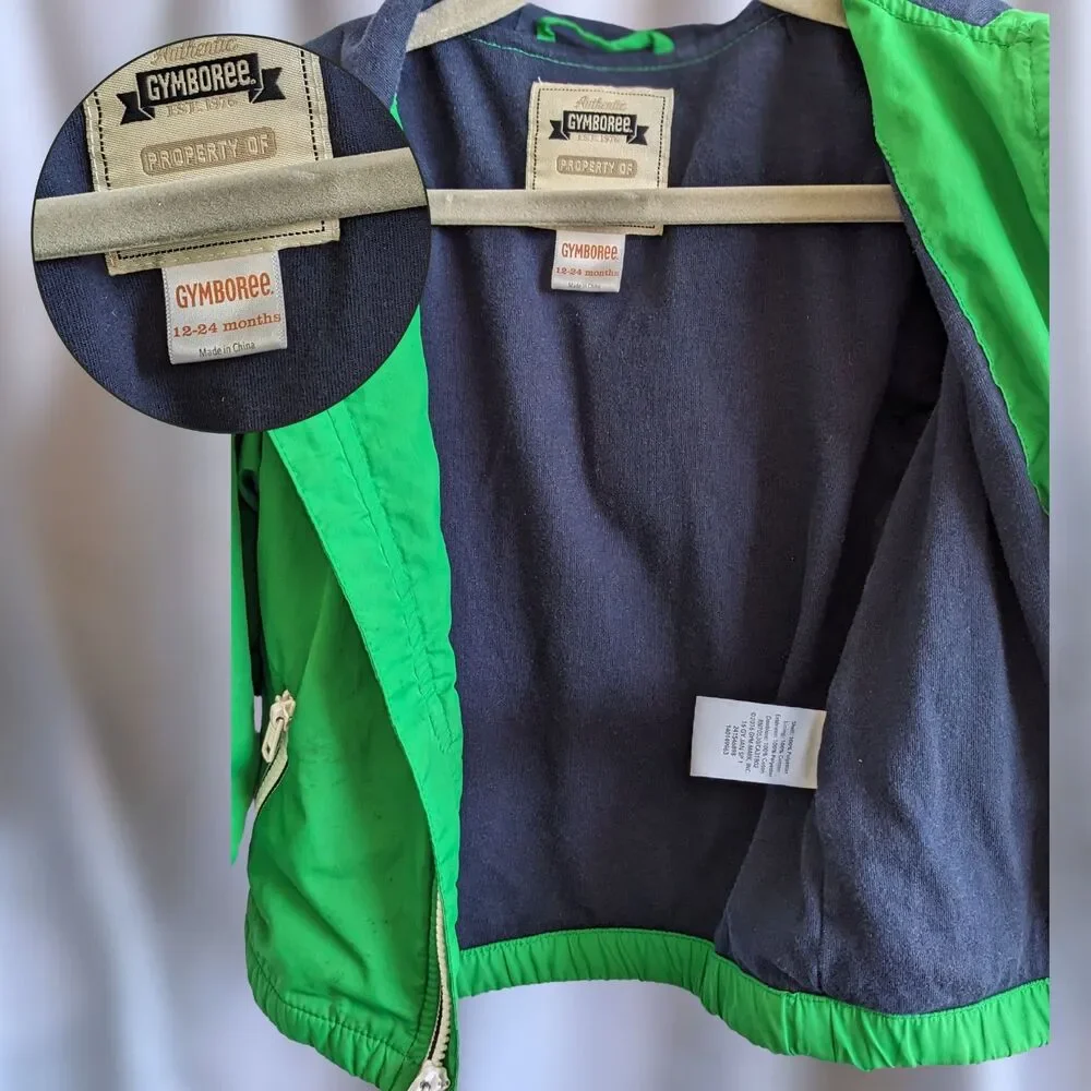 Toddler Boy Gymboree Hooded Green Zip Jacket Size 12-24 months